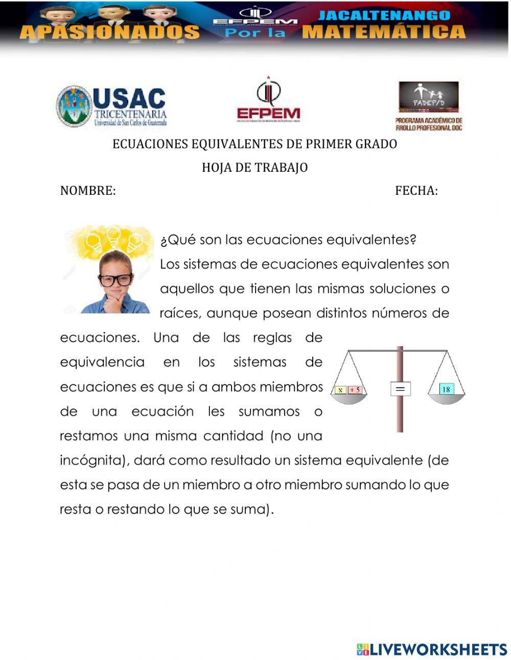 Ecuaciones equivalentes