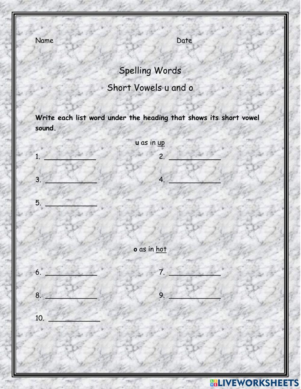 Short Vowels u and o
