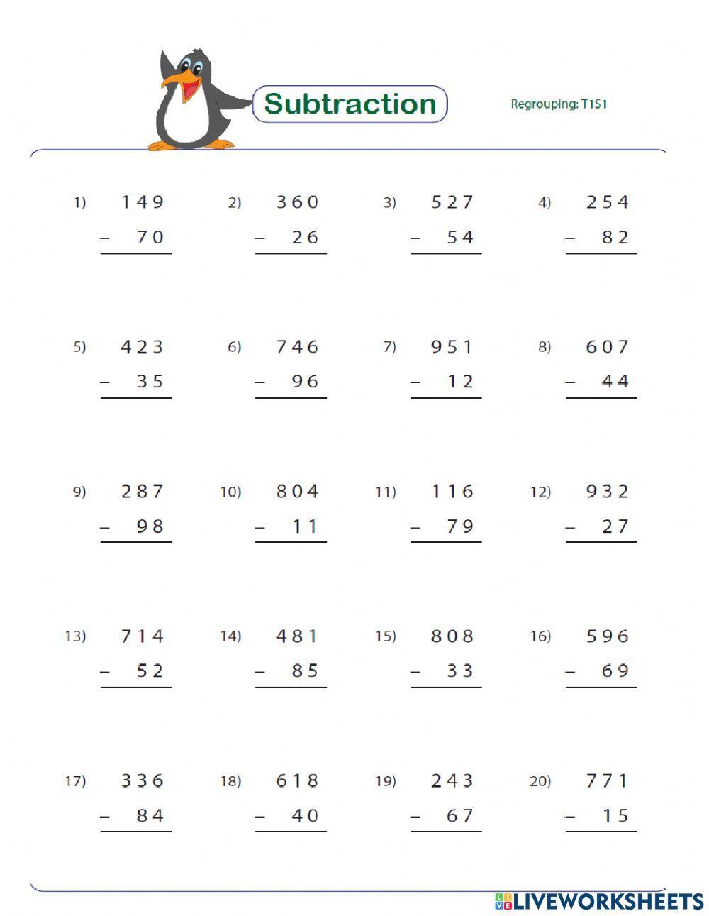 Subtract 3 digits with regrouping