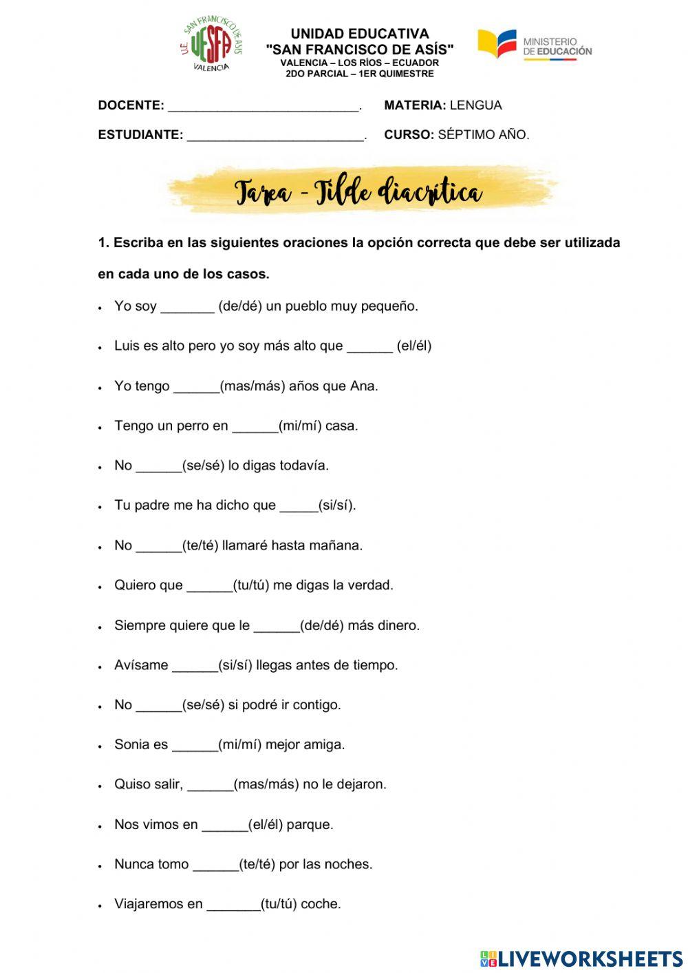 Tilde diacrítica - tarea