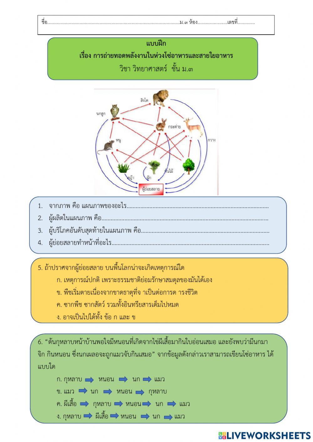 ใบงานห่วงโซ่อาหาร