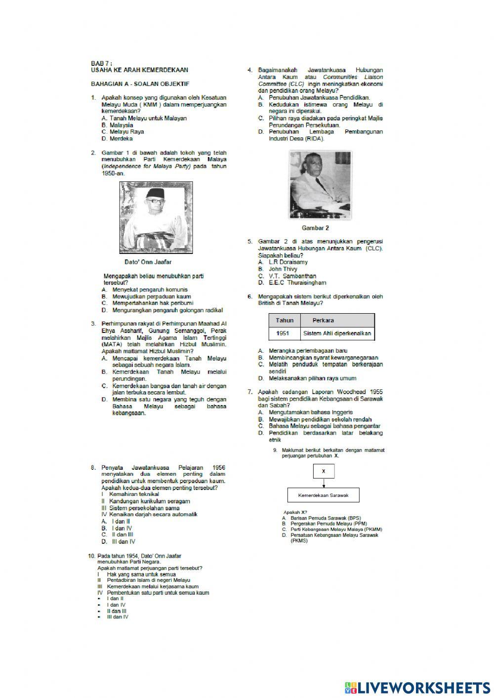 Latihan Sejarah Bab 7 Tingkatan 4 (Set 1)
