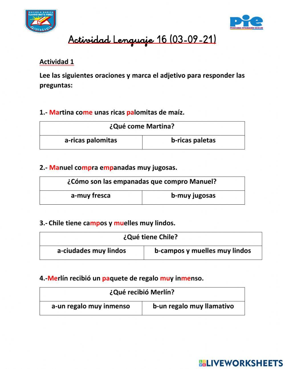 Actividad 16 lenguaje reforzamiento lector