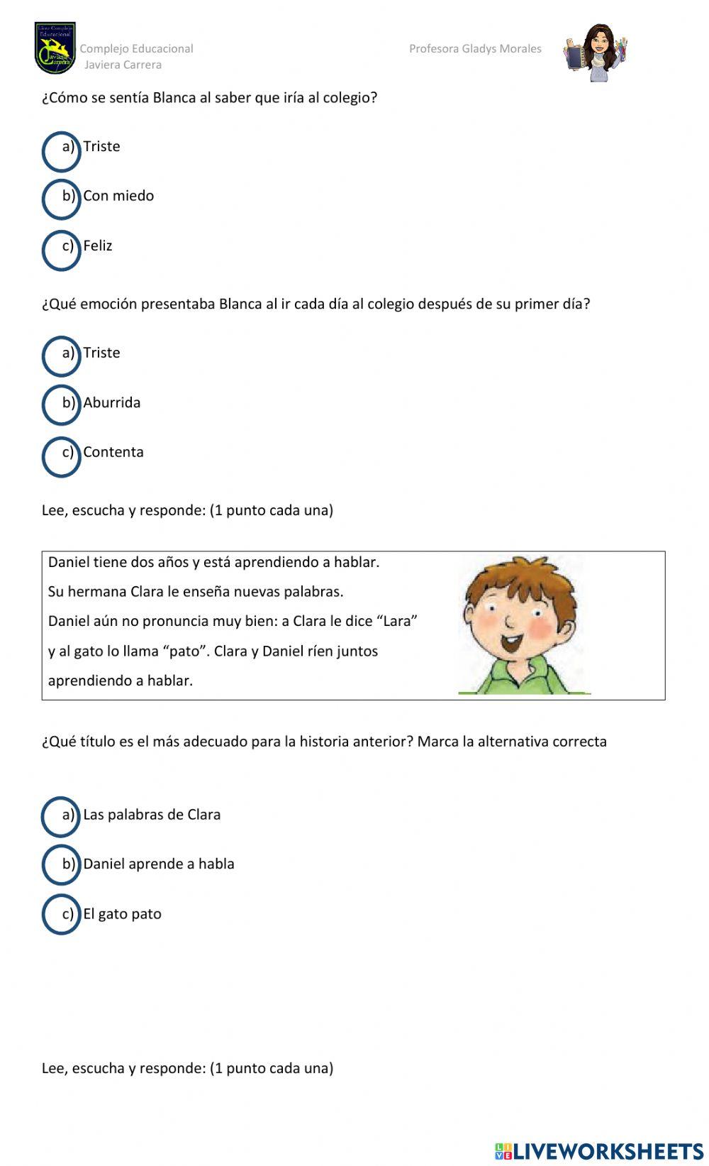 Evaluación comprensión lectora