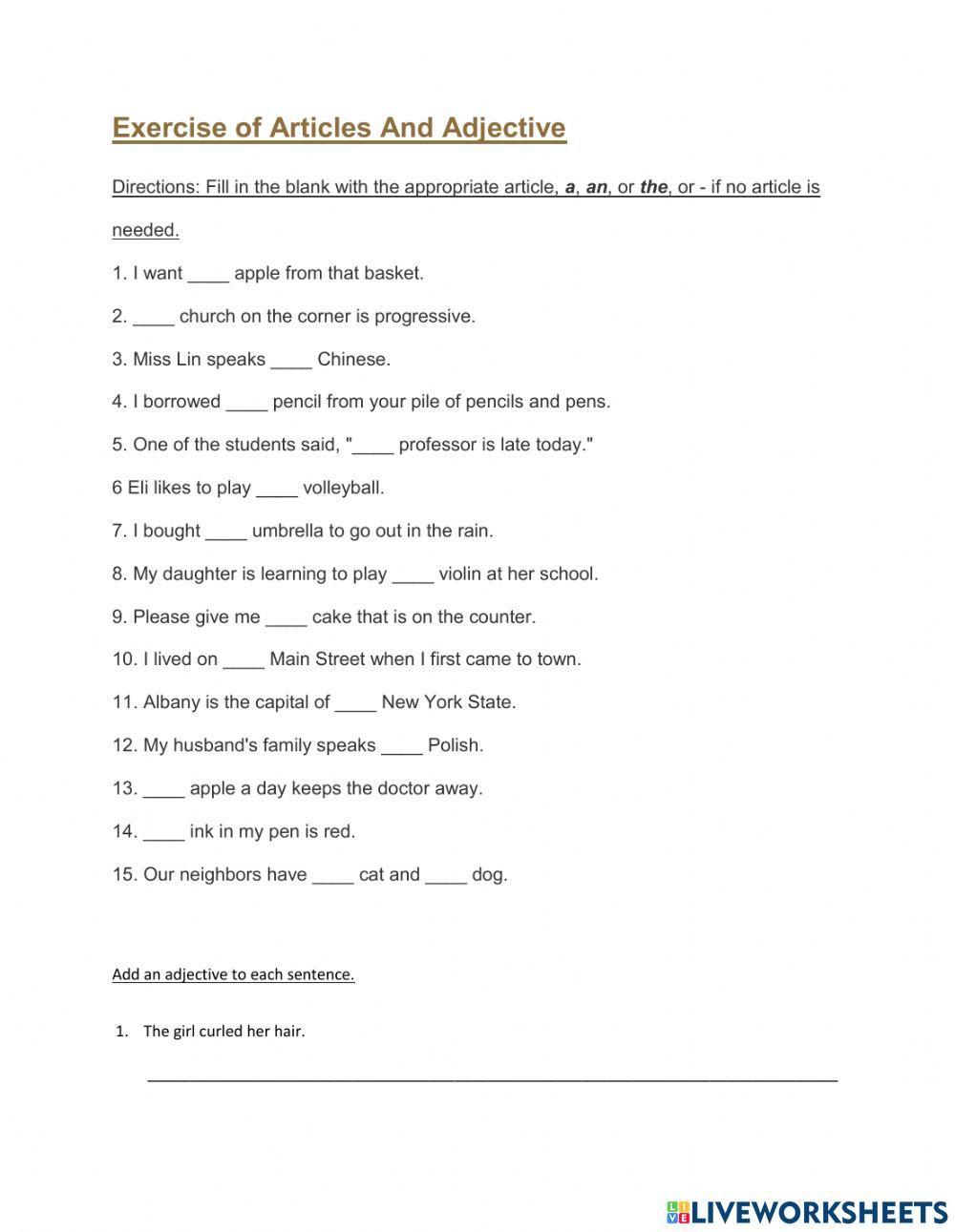 Article and adjective Article and adjective