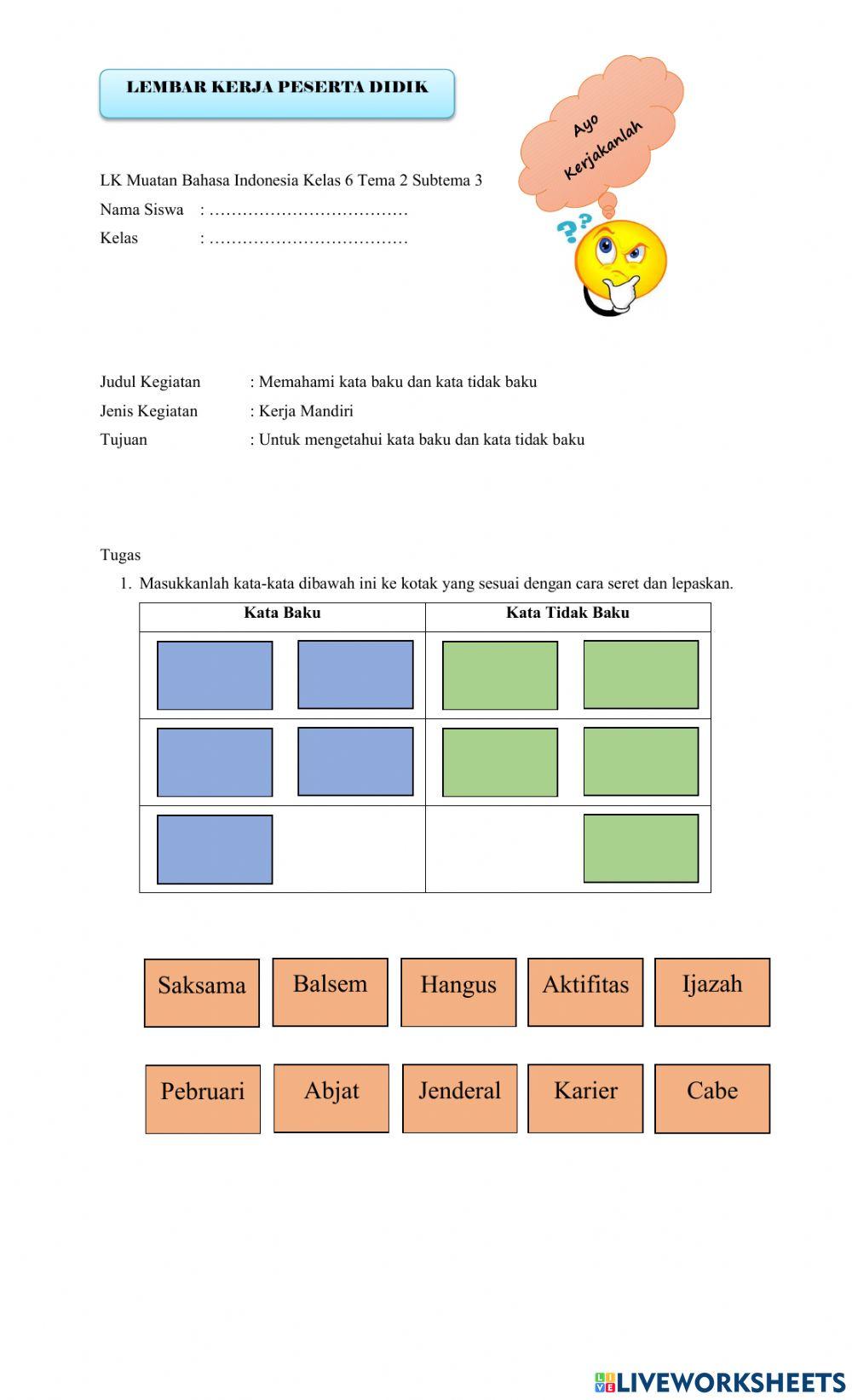 LKPD Bahasa Indonesia Tema 2 Subtema 3