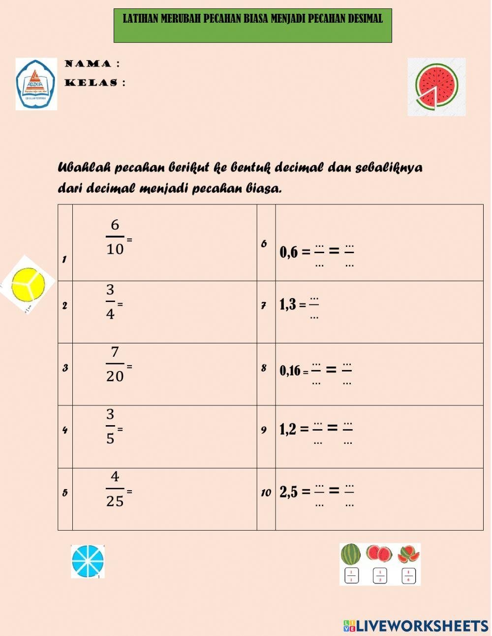Merubah Pecahan ke desimal