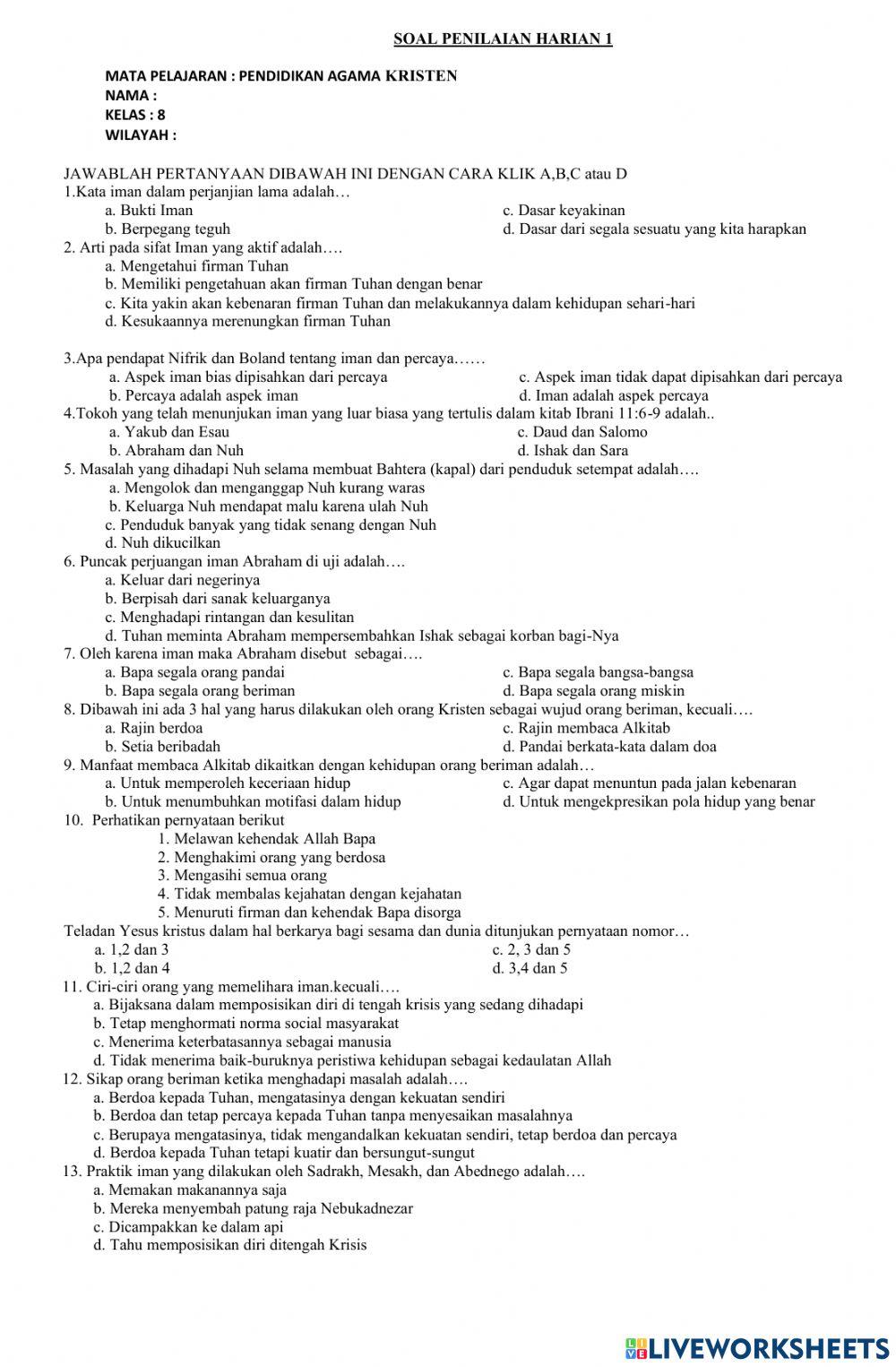 PH 1 Agama kristen kelas  8