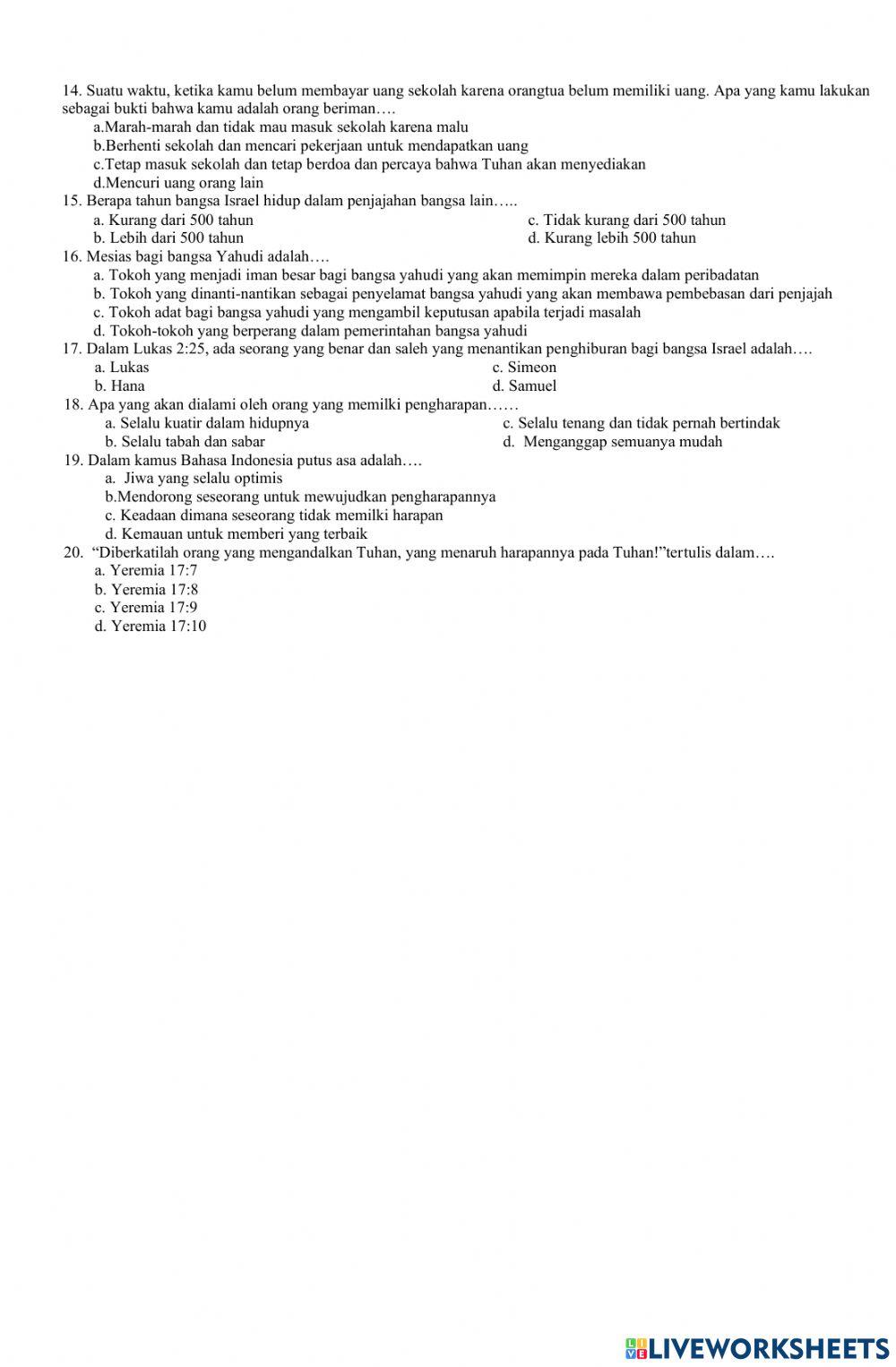 PH 1 Agama kristen kelas  8