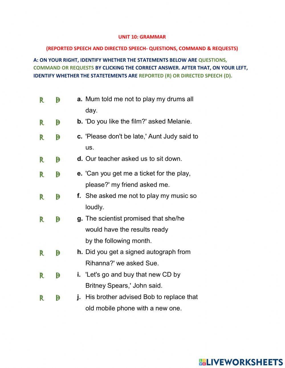 Grammar: reported-directed speech