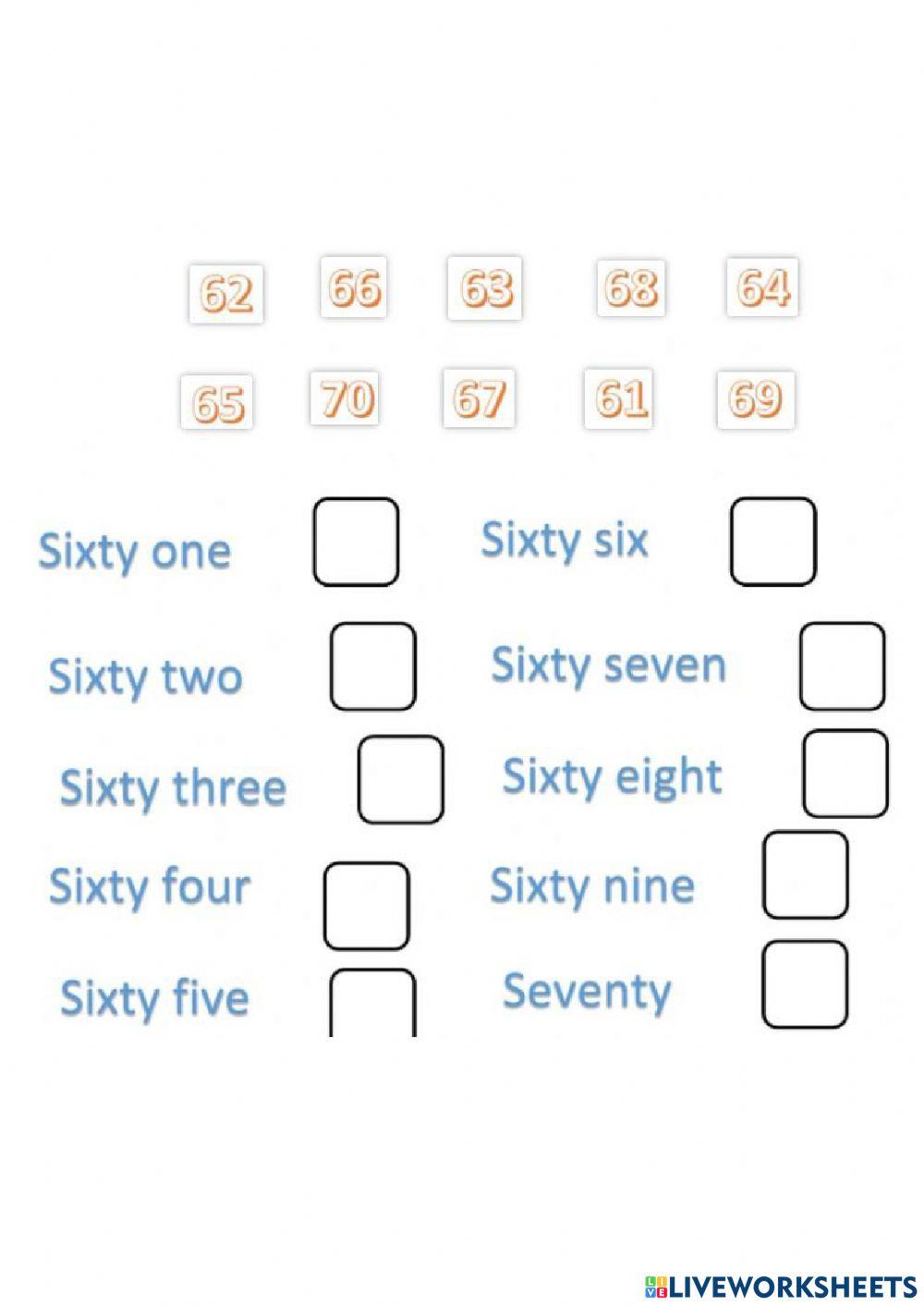 Number in words 51 - 70 worksheet