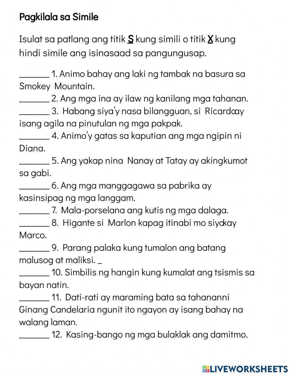 simile tagalog worksheets