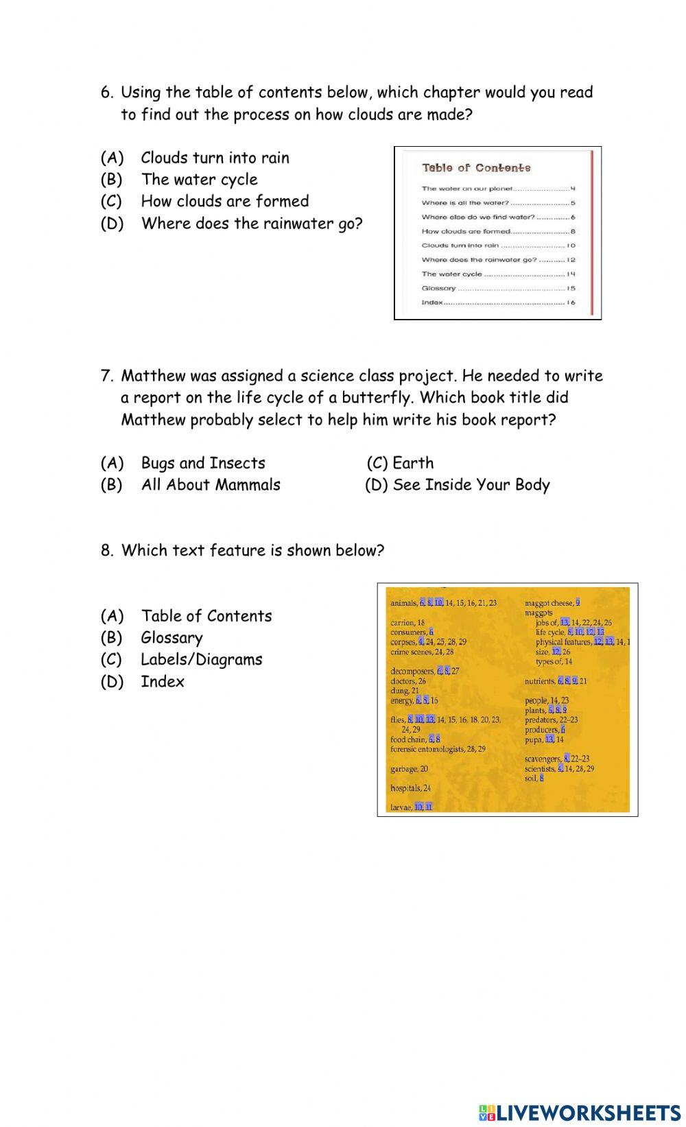 Text Features Part 2 online exercise for | Live Worksheets