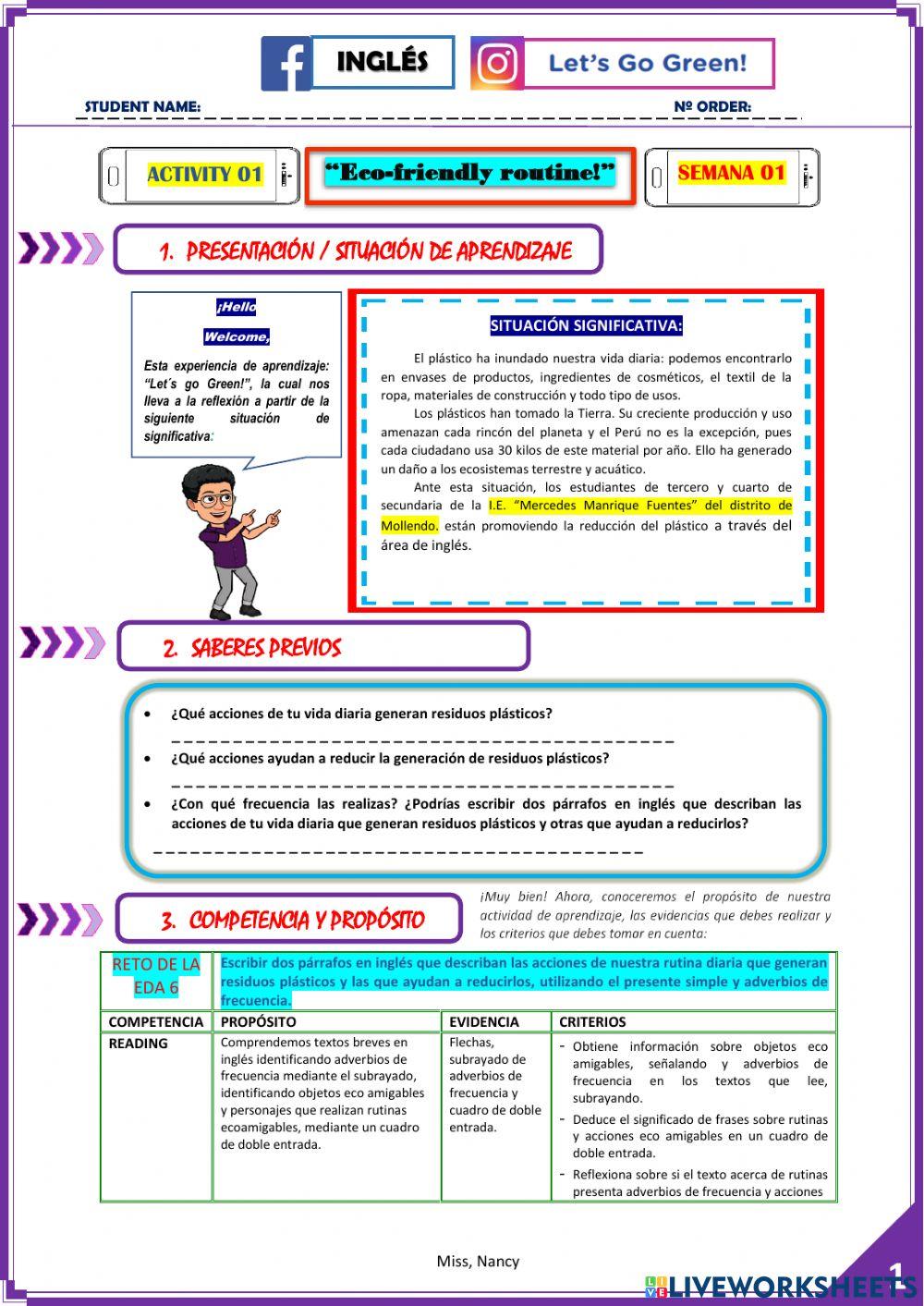 Let´s go Green - Activity 1: Eco Friendly Routine