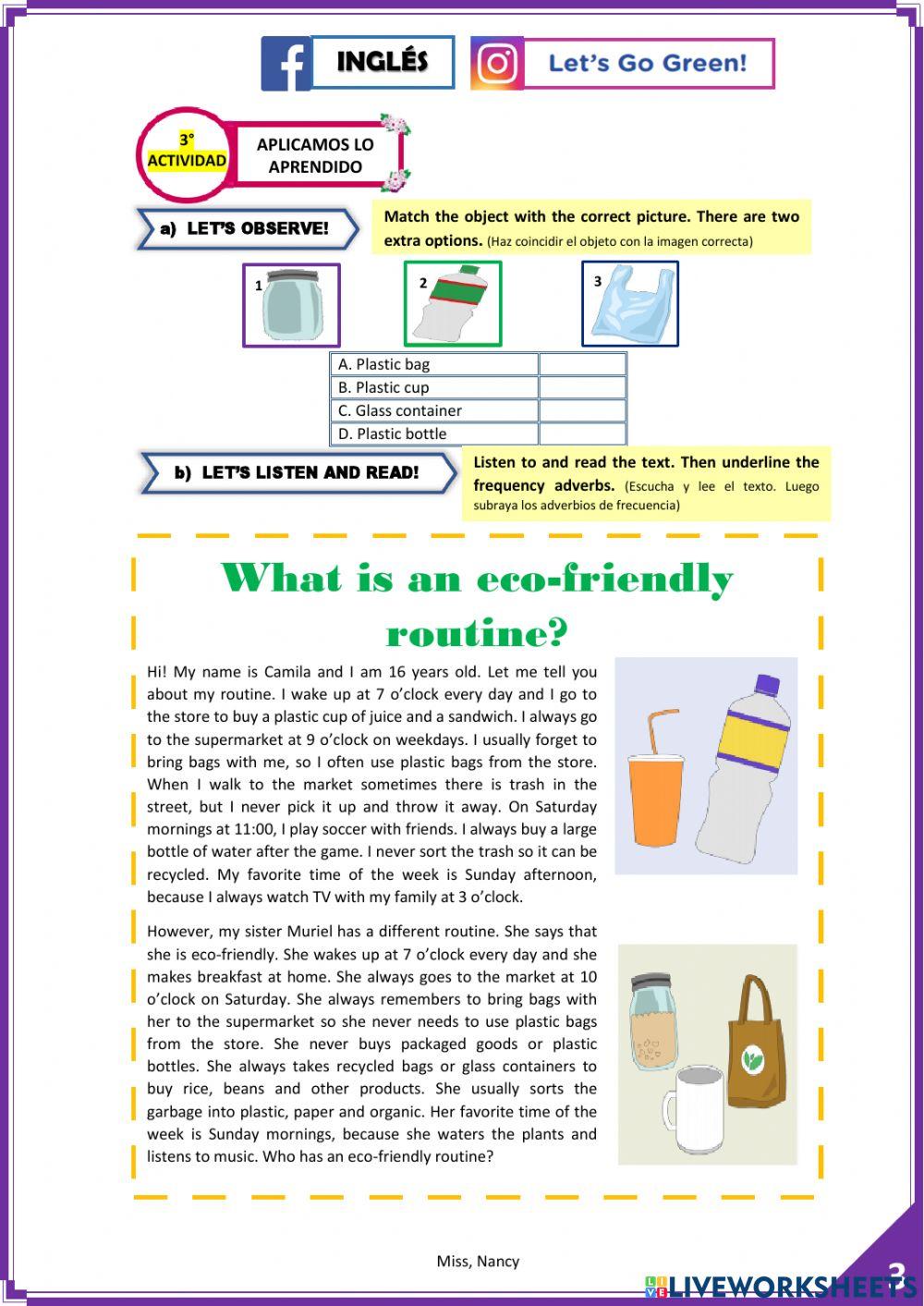 Let´s go Green - Activity 1: Eco Friendly Routine