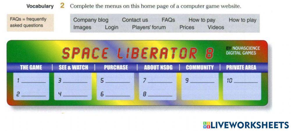 Space liberator worksheet Live Worksheets