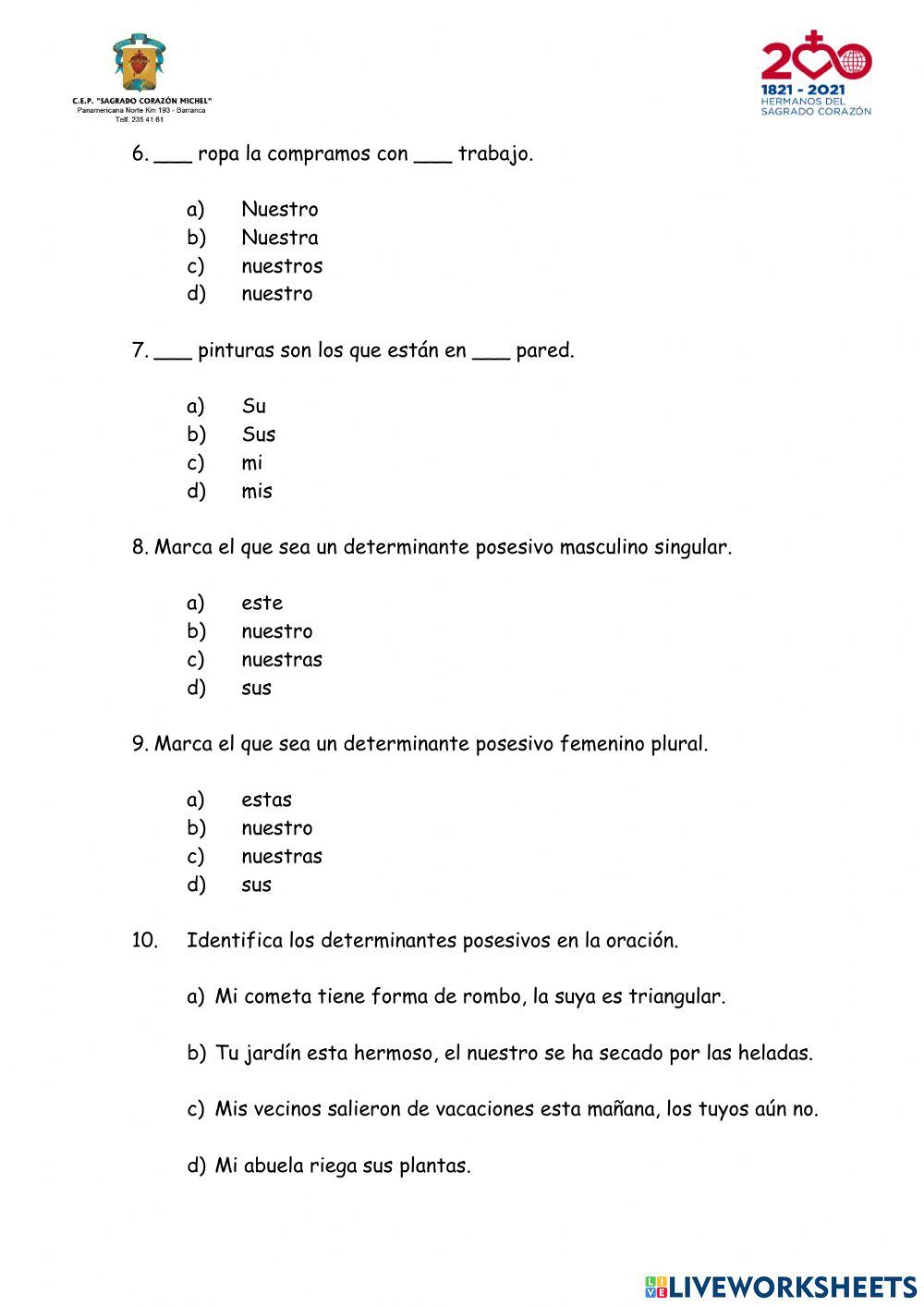 COMUNICACIÓN: ORACIONES INCOMPLETAS Y DETERMINANTES POSESIVOS