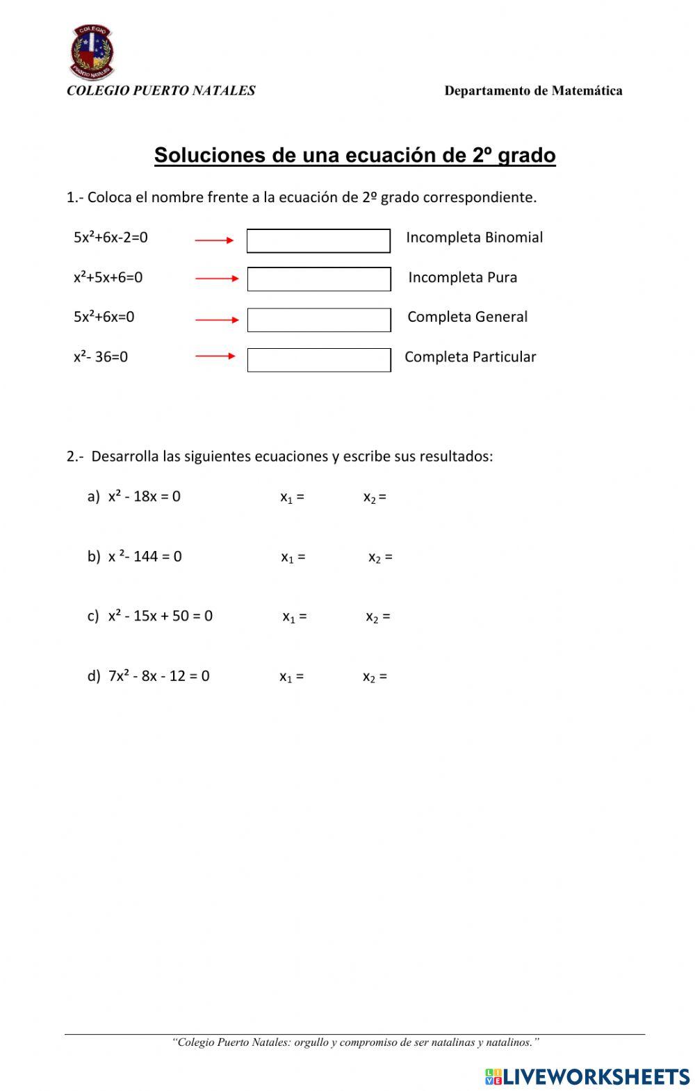 Ecuaciones de 2 grado