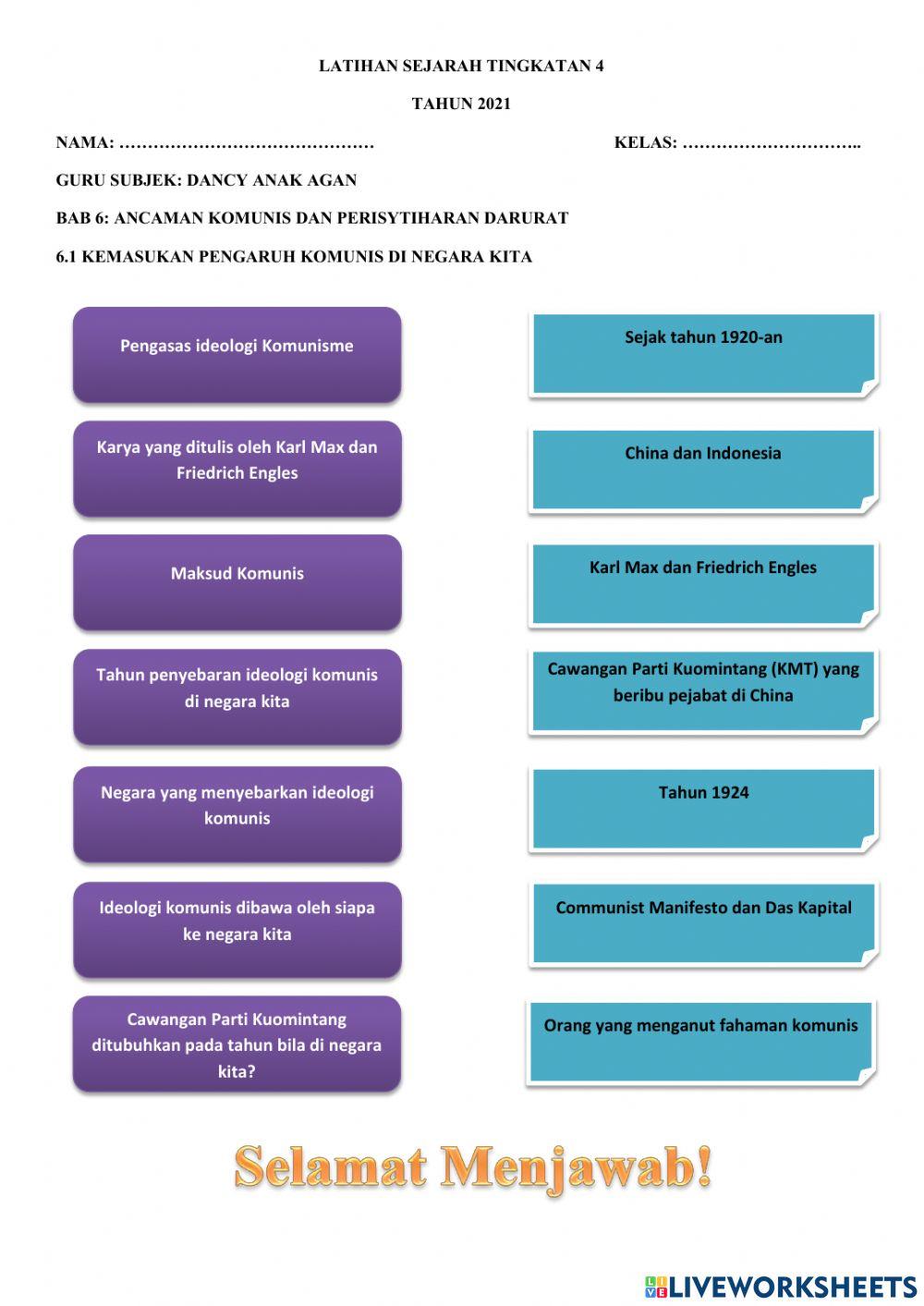 Sejarah t4 bab 6 ancaman komunis dan darurat