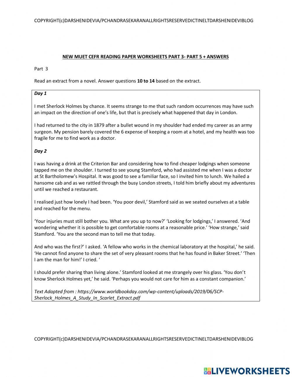 Muet cefr reading paper part 3,part 4 part 5