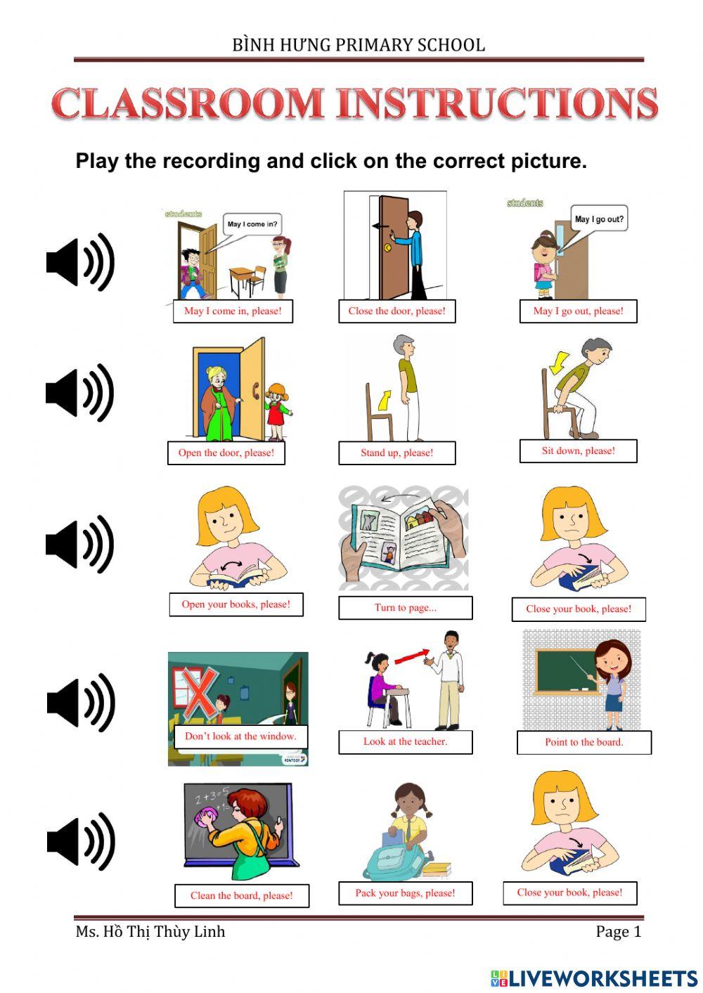 Classroom instructions worksheet online exercise for live worksheets