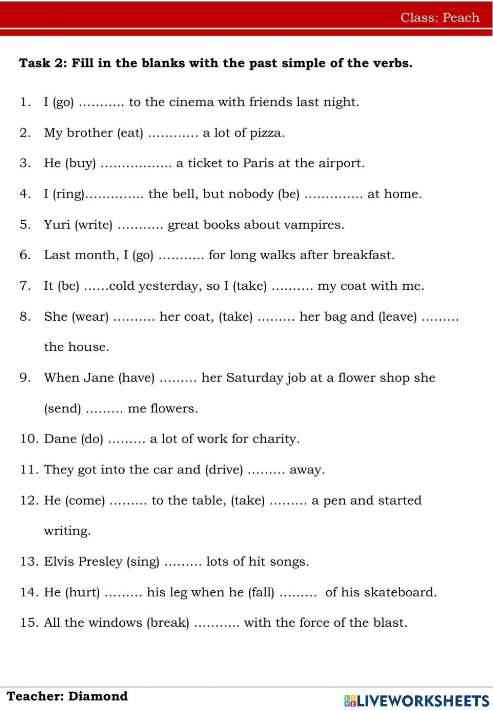 Past simple -Peach 3.9