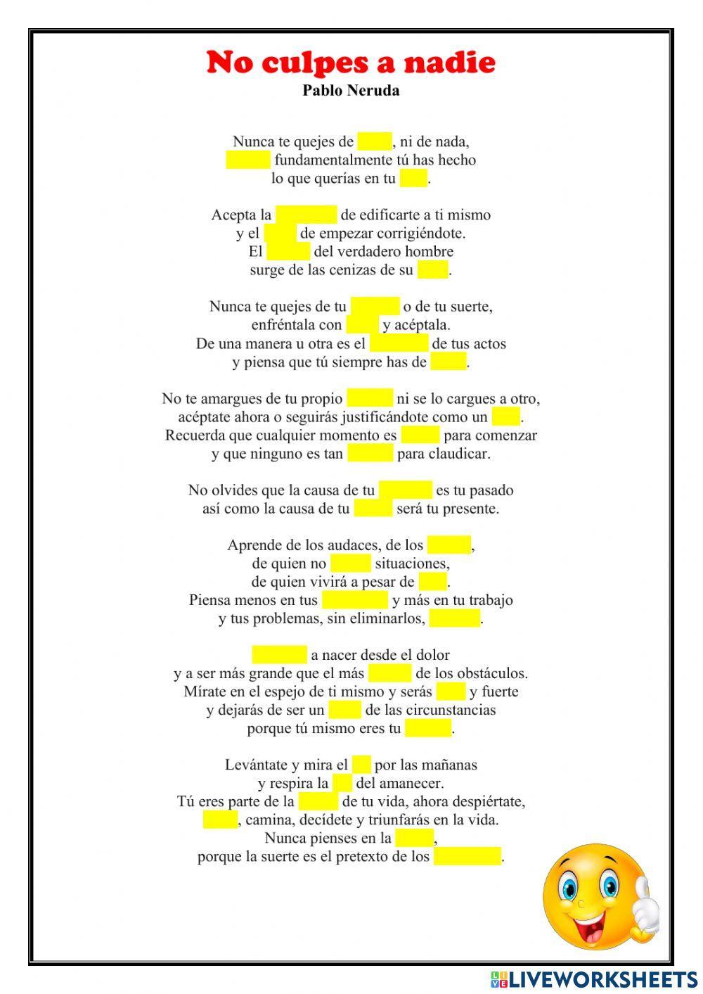 Poema: NO CULPES A NADIE - Pablo Neruda