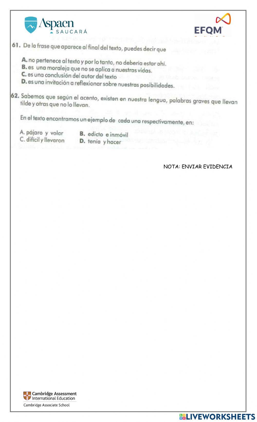 Comprension de elctura Comprension de elctura
