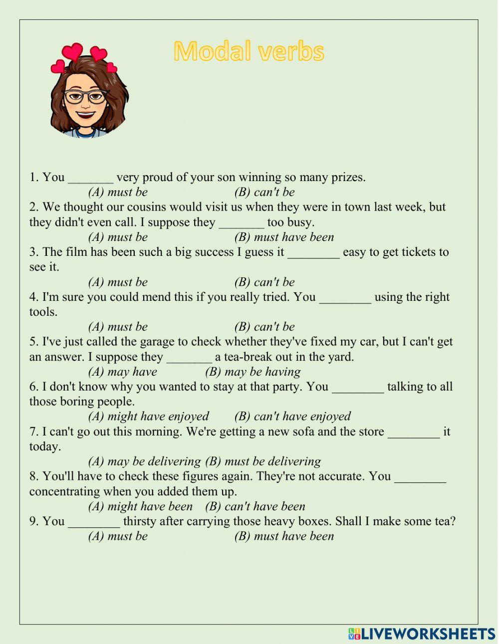 Modals online exercise for intermediate | Live Worksheets