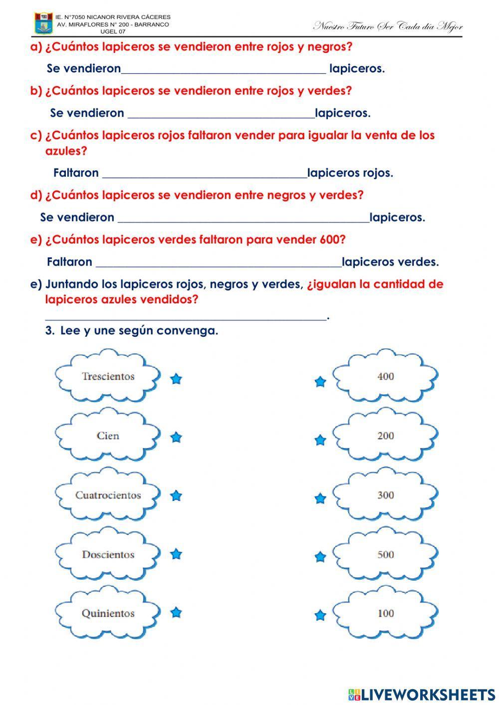 Lectura y escritura de numeros de 3 cifras