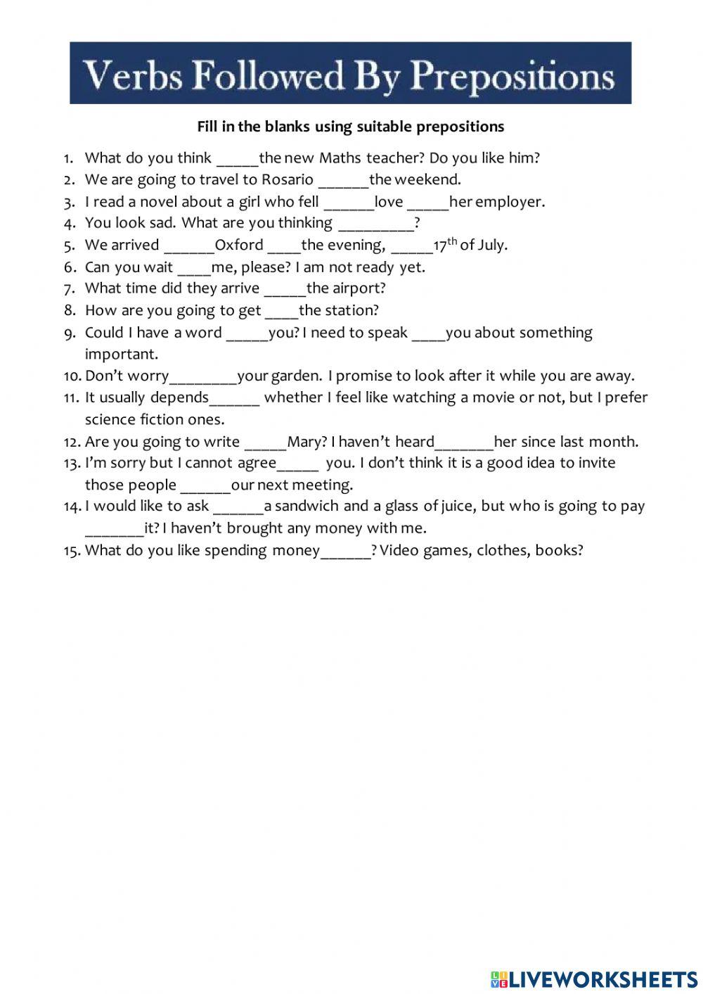 Verbs followed by prepositions - English File Pre Int