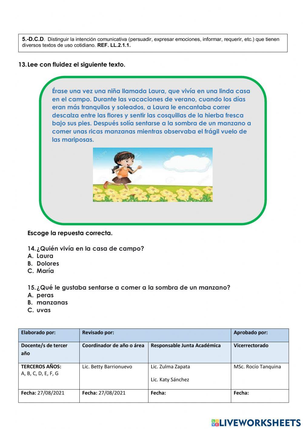 EALUACIÓN DIAGNÓSTICA DE LLTT 3RO