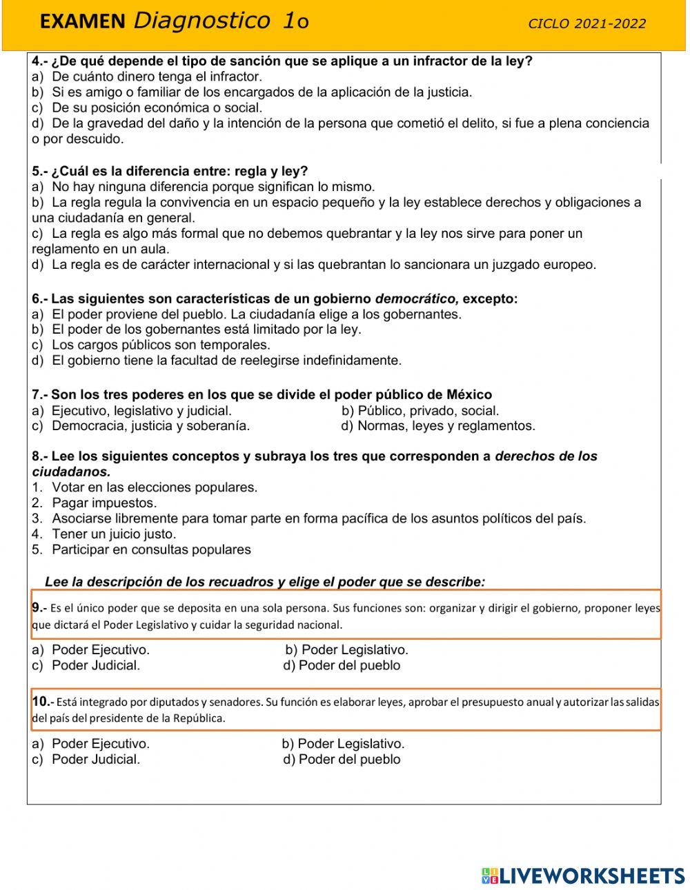 Evaluación diagnóstica Formación Cívica 1er grado