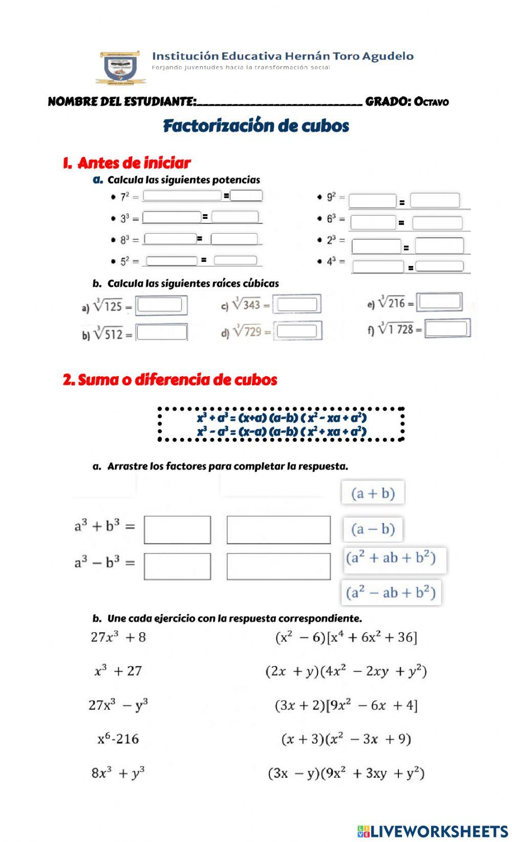 Factorización cubos