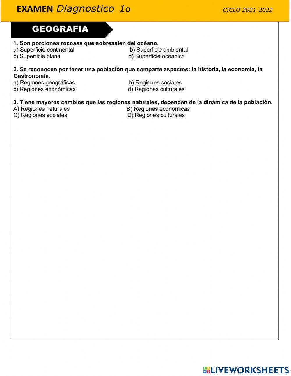 Evaluación diagnóstica Geografía 1er grado