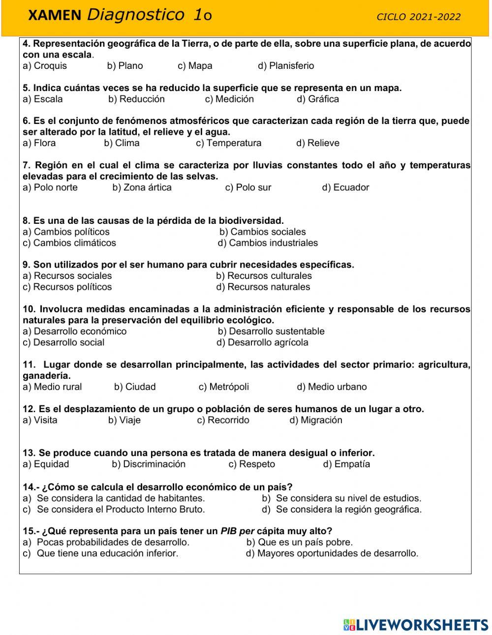 Evaluación diagnóstica Geografía 1er grado