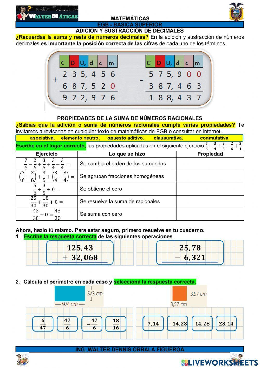 M08W17 Adición y sustracción de decimales