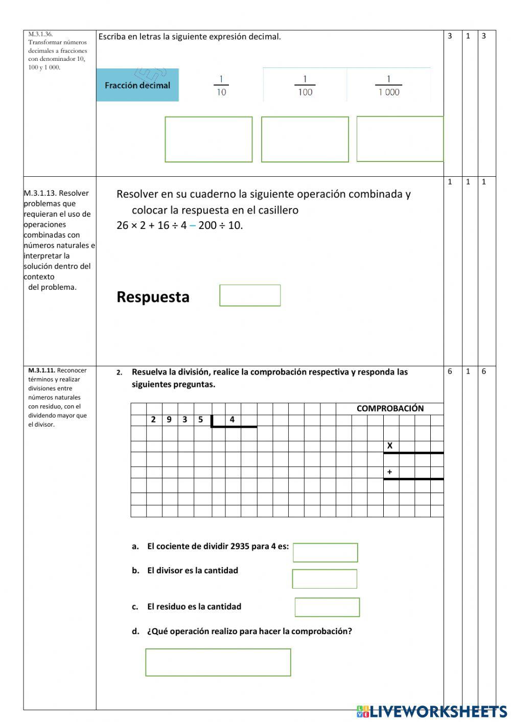 Evaluación de matemática