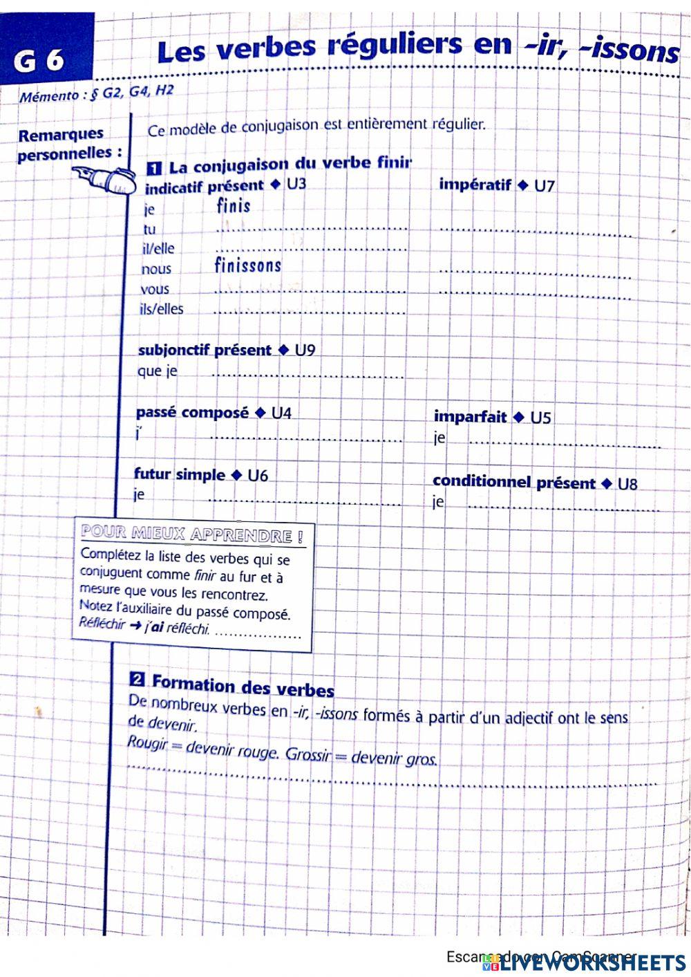 Les verbes réguliers en -ir-
