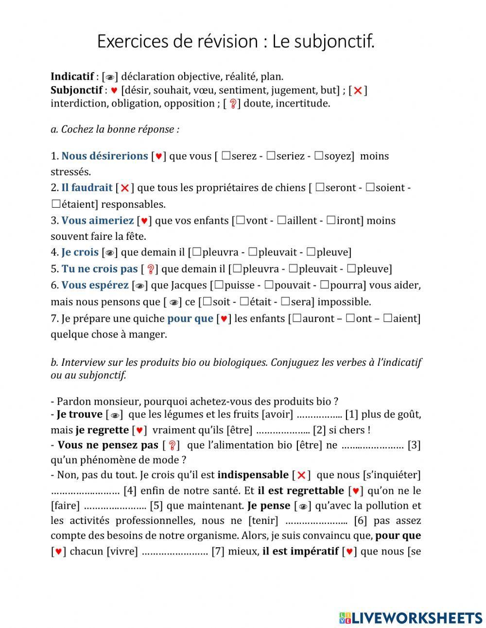 Révision de subjonctif présent