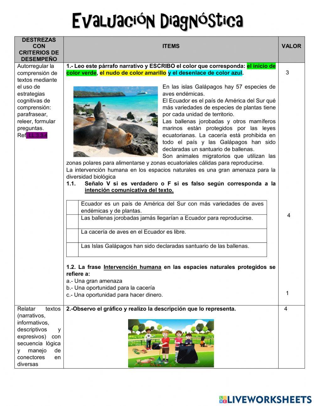 Evaluación diagnóstica lengua