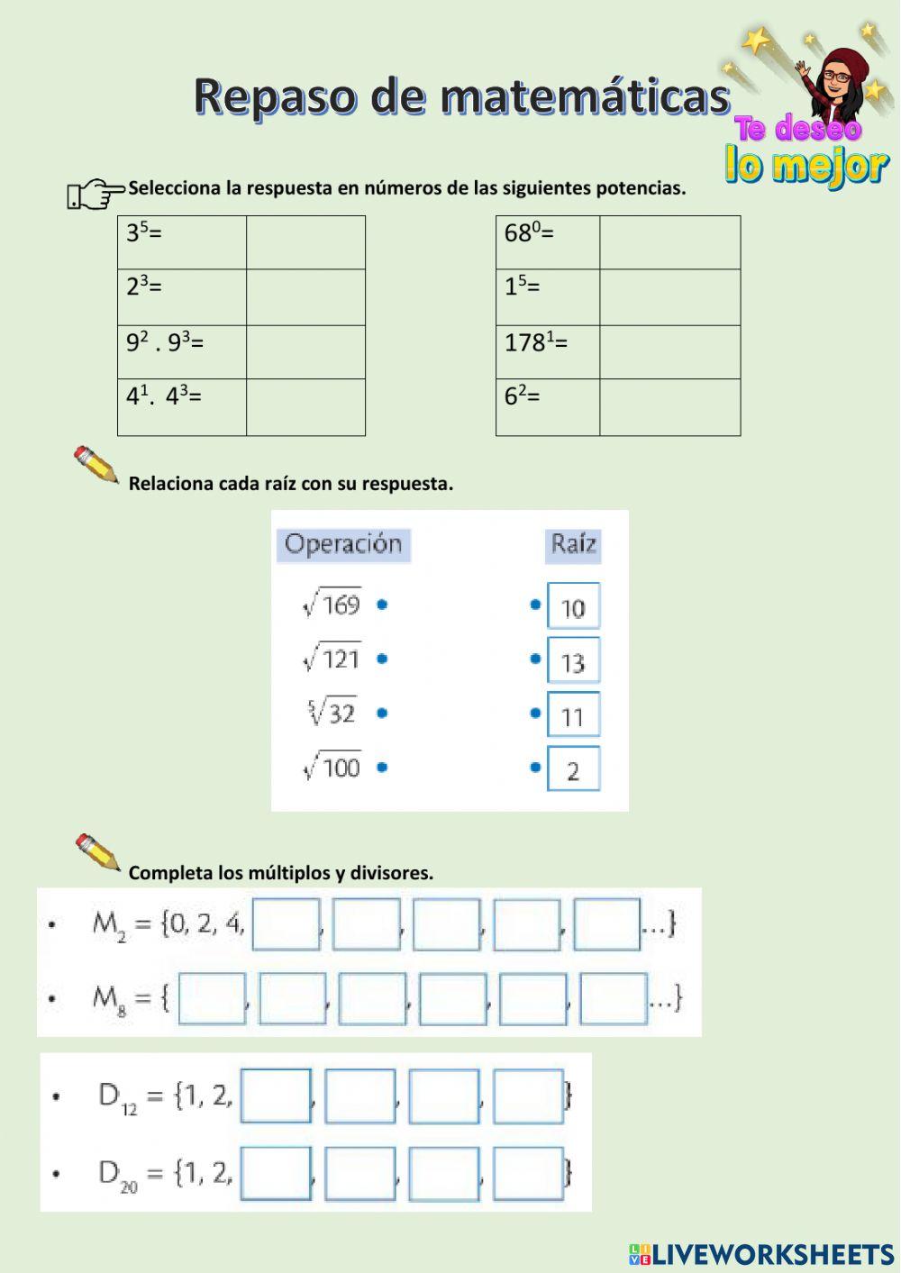 Repaso de matemáticas