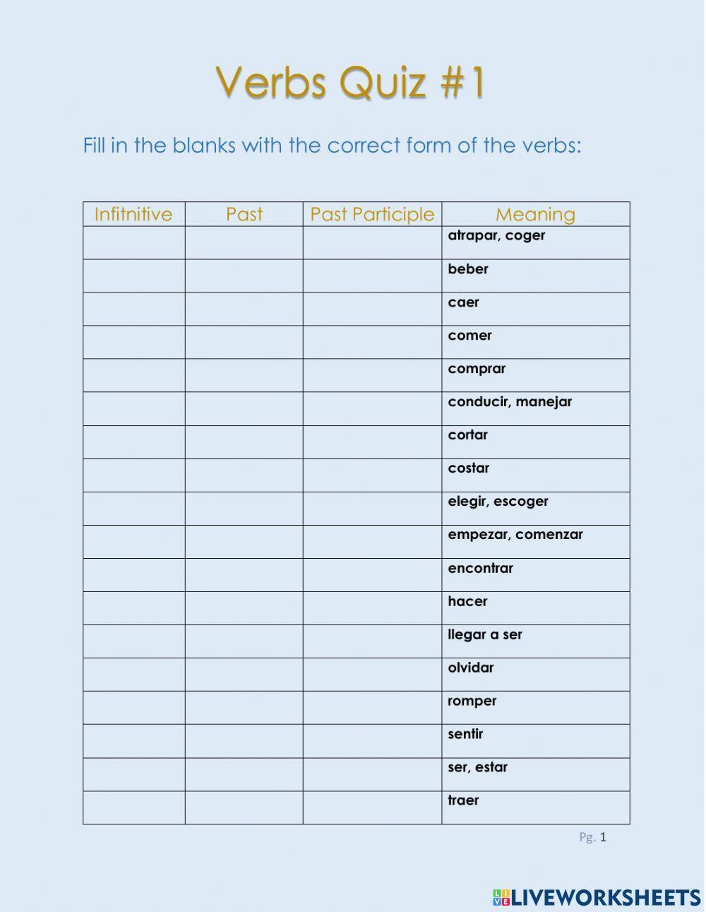 Irregular Verbs Quiz 1