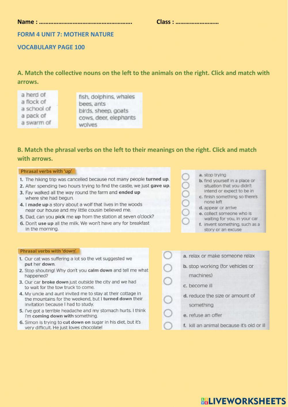 Form 4 Unit 7 Mother Nature Vocabulary Exercise