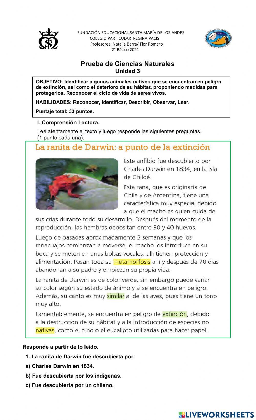 Evaluación Ciencias Naturales 2do básico