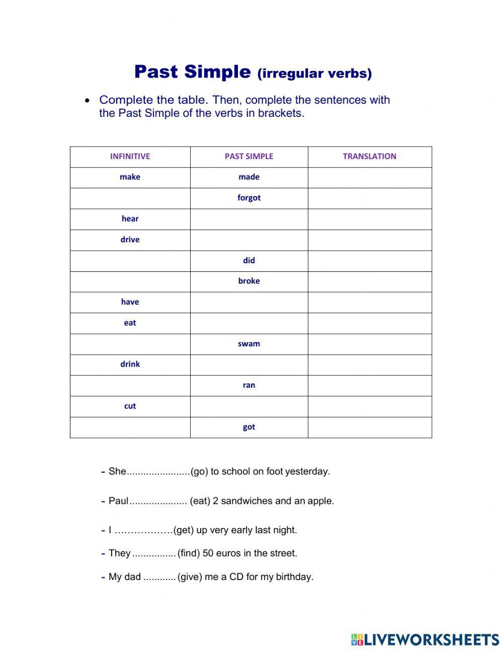 English I - Past simple worksheet
