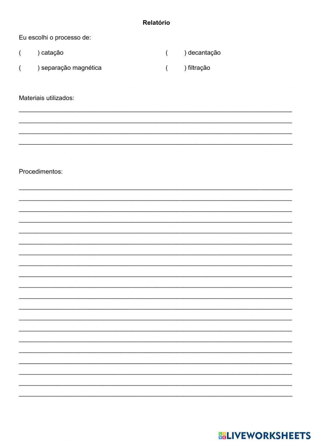 Experimento sobre separação de misturas