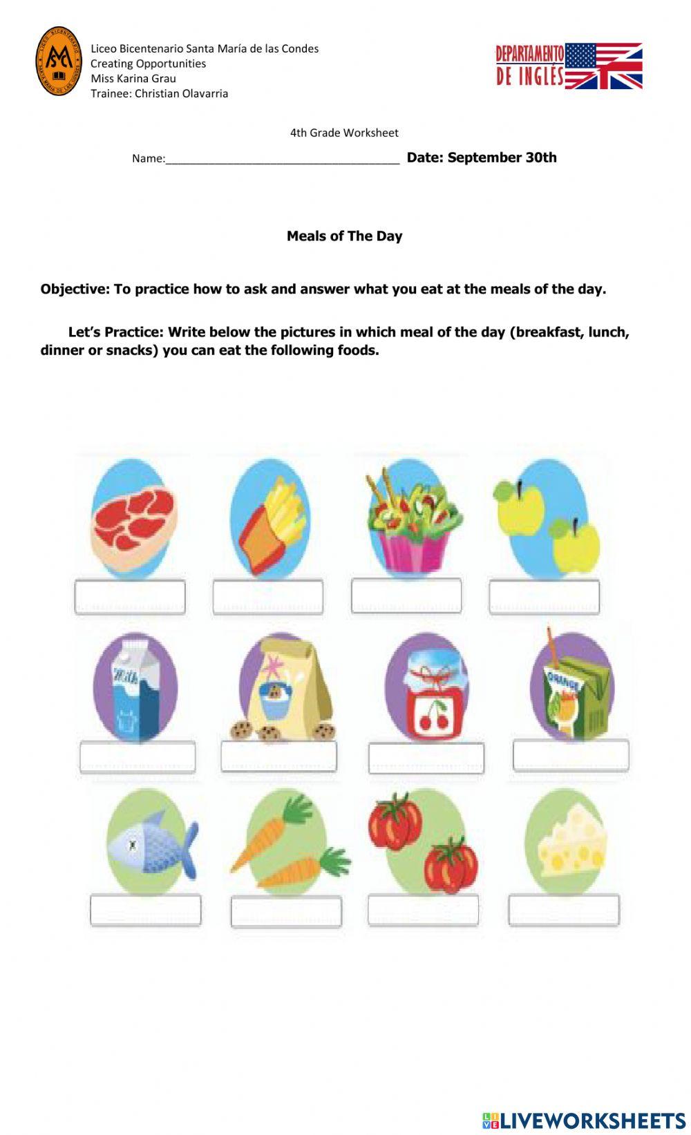 Worksheet Meals of The Day