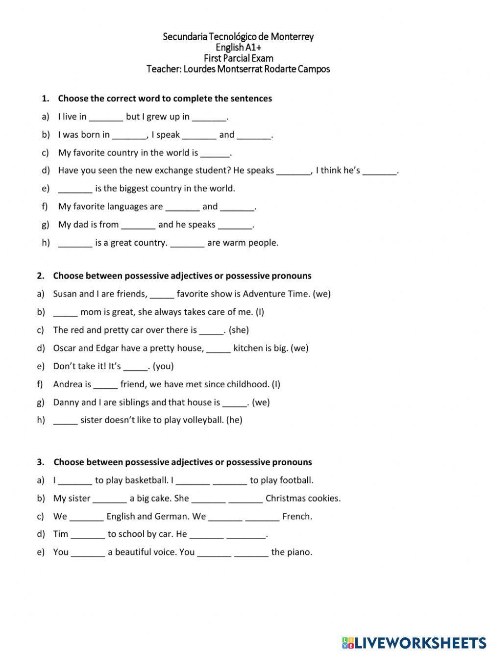 First parcial exam A1+