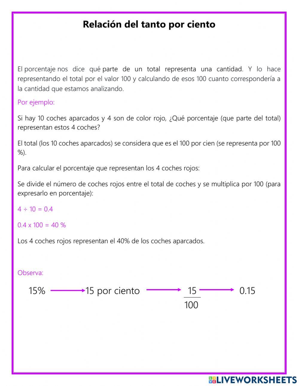 Relación del porciento Relación del porciento